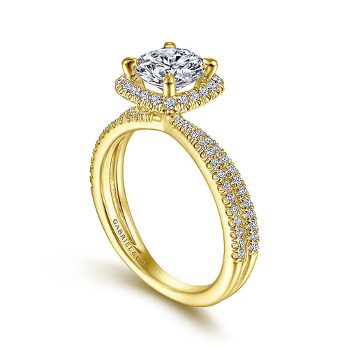 14K Yellow Gold Cushion Halo Round Diamond Engagement Ring
