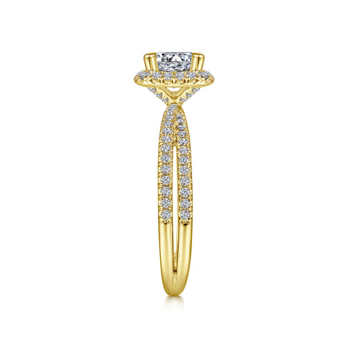 14K Yellow Gold Cushion Halo Round Diamond Engagement Ring
