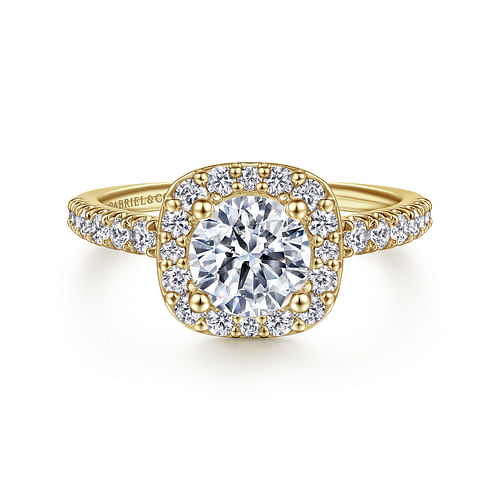 14K Yellow Gold Cushion Halo Round Diamond Engagement Ring