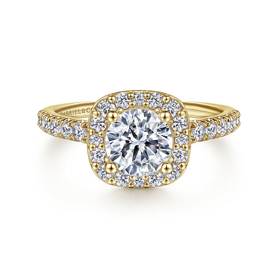 Gabriel - 14K Yellow Gold Cushion Halo Round Diamond Engagement Ring