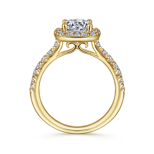 14K Yellow Gold Cushion Halo Round Diamond Engagement Ring