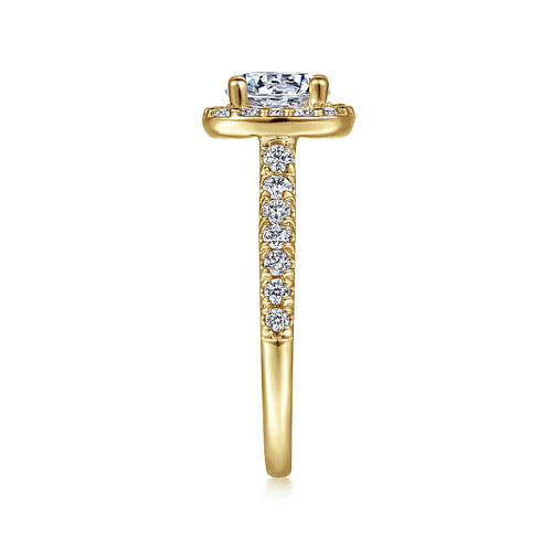 14K Yellow Gold Cushion Halo Round Diamond Engagement Ring