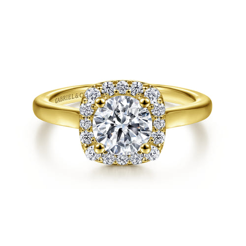 14K Yellow Gold Cushion Halo Round Diamond Engagement Ring