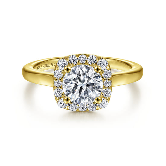Gabriel - 14K Yellow Gold Cushion Halo Round Diamond Engagement Ring