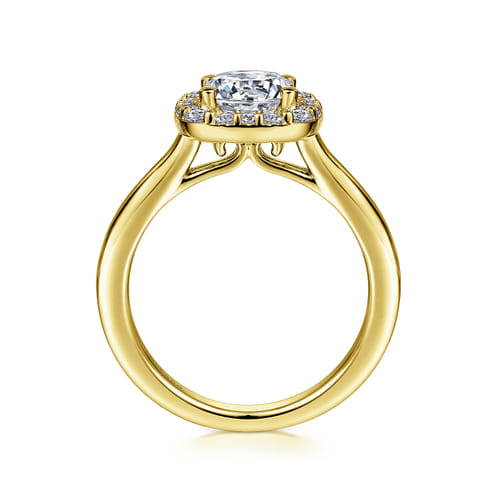14K Yellow Gold Cushion Halo Round Diamond Engagement Ring