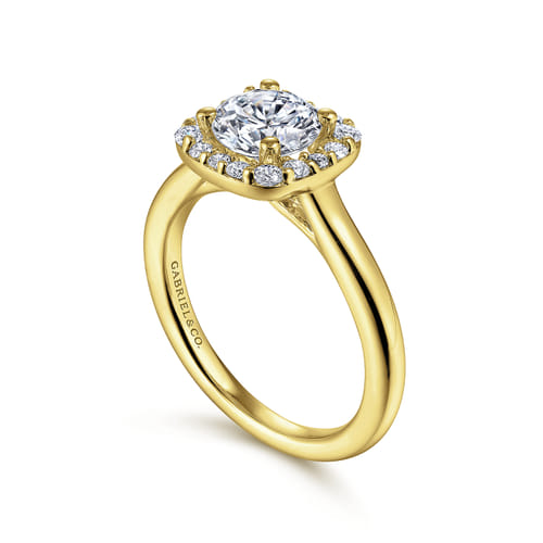 14K Yellow Gold Cushion Halo Round Diamond Engagement Ring