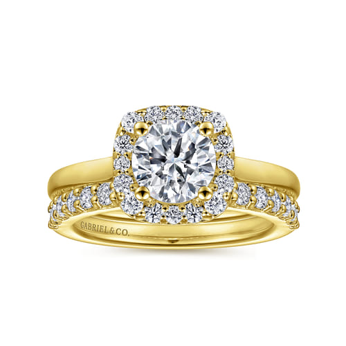 14K Yellow Gold Cushion Halo Round Diamond Engagement Ring