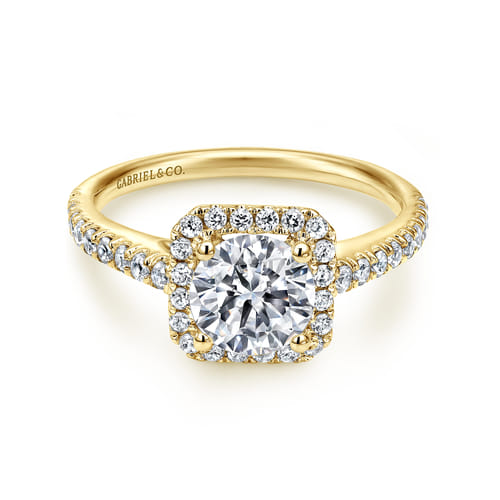 14K Yellow Gold Cushion Halo Round Diamond Engagement Ring