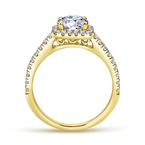 14K Yellow Gold Cushion Halo Round Diamond Engagement Ring