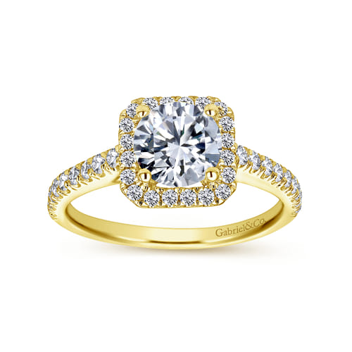 14K Yellow Gold Cushion Halo Round Diamond Engagement Ring