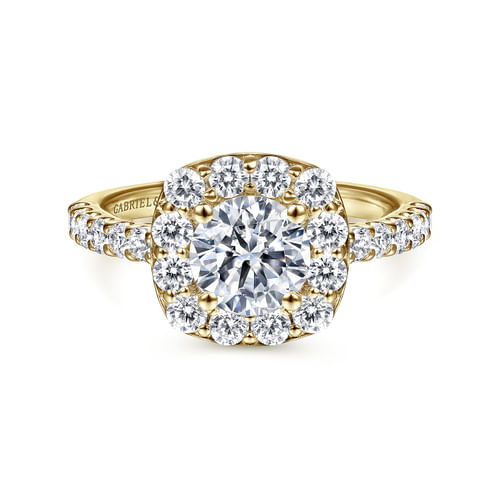 14K Yellow Gold Cushion Halo Round Diamond Engagement Ring