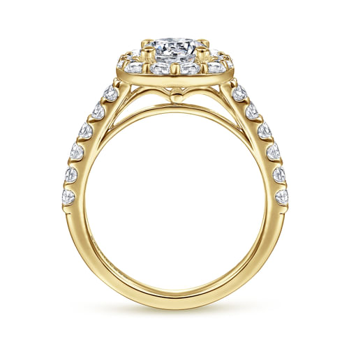 14K Yellow Gold Cushion Halo Round Diamond Engagement Ring
