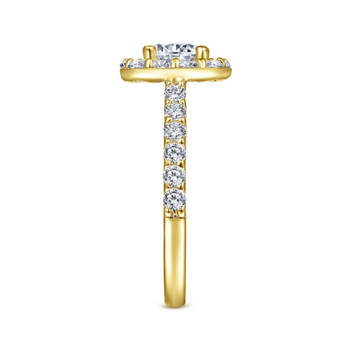 14K Yellow Gold Cushion Halo Round Diamond Engagement Ring
