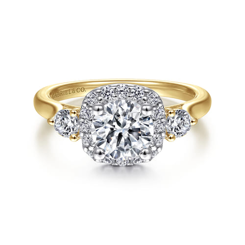14K Yellow Gold Cushion Halo Round Diamond Engagement Ring