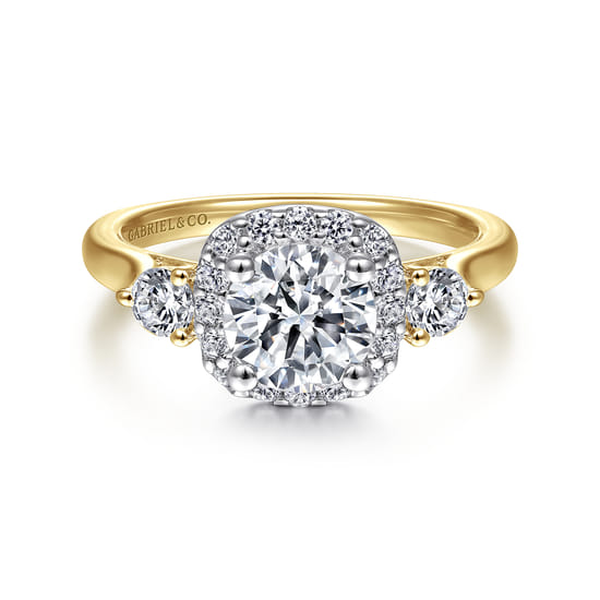 Gabriel - 14K Yellow Gold Cushion Halo Round Diamond Engagement Ring