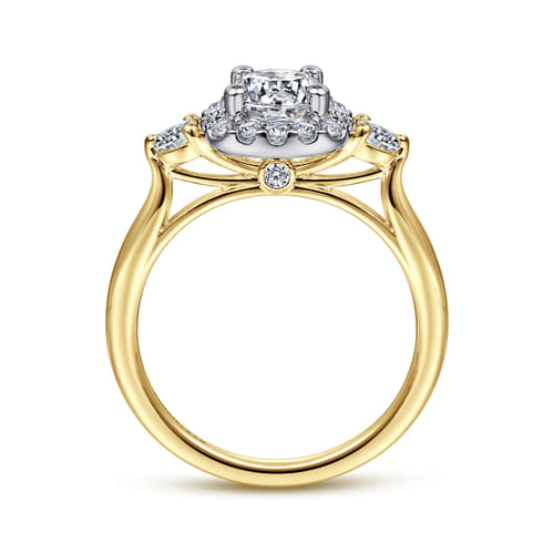 14K Yellow Gold Cushion Halo Round Diamond Engagement Ring