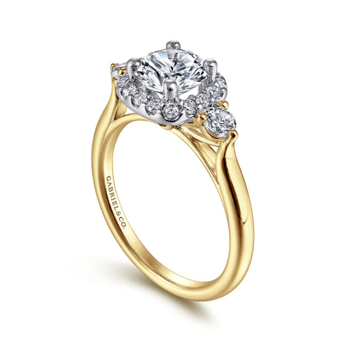 14K Yellow Gold Cushion Halo Round Diamond Engagement Ring