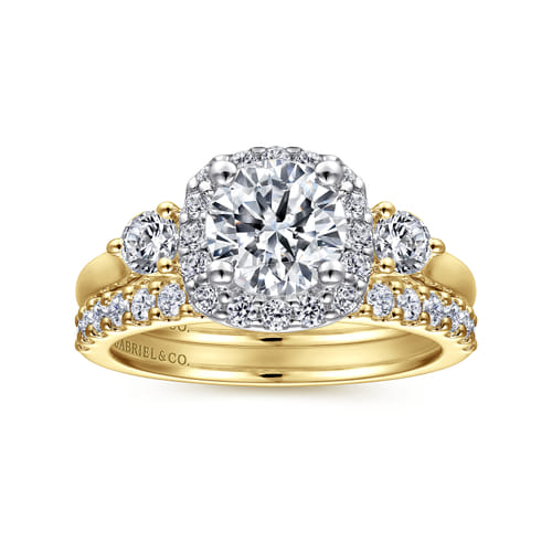 14K Yellow Gold Cushion Halo Round Diamond Engagement Ring