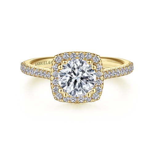 14K Yellow Gold Cushion Halo Round Diamond Engagement Ring