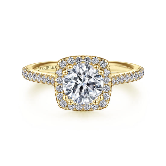 Gabriel - 14K Yellow Gold Cushion Halo Round Diamond Engagement Ring