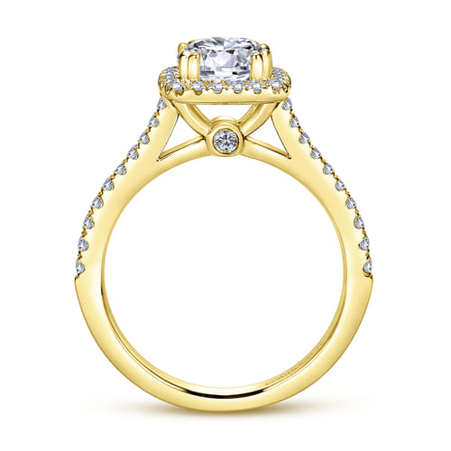 14K Yellow Gold Cushion Halo Round Diamond Engagement Ring