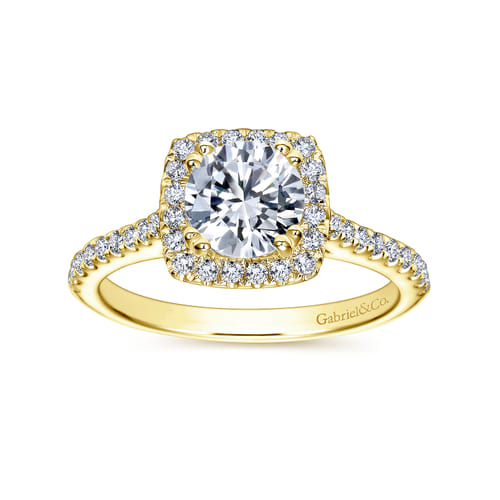 14K Yellow Gold Cushion Halo Round Diamond Engagement Ring