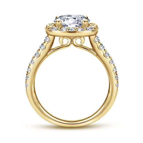 14K Yellow Gold Cushion Halo Round Diamond Engagement Ring