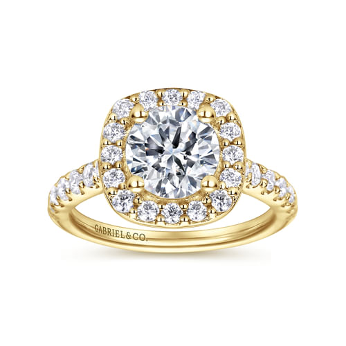 14K Yellow Gold Cushion Halo Round Diamond Engagement Ring