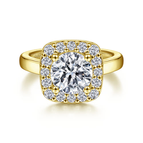 14K Yellow Gold Cushion Halo Round Diamond Engagement Ring