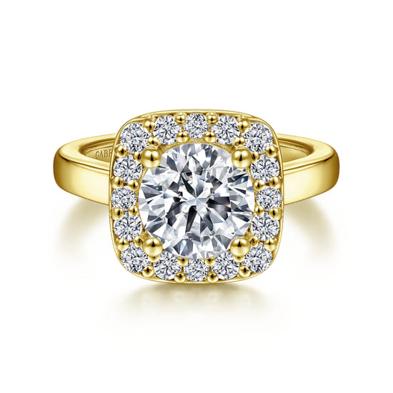 Gabriel - 14K Yellow Gold Cushion Halo Round Diamond Engagement Ring