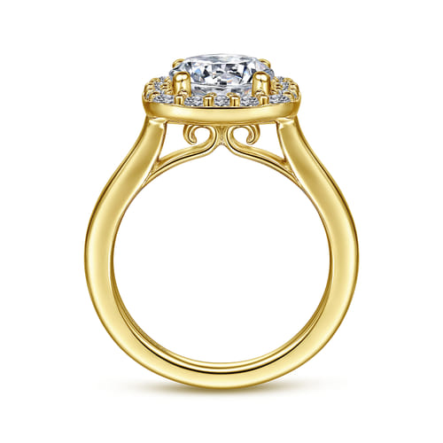14K Yellow Gold Cushion Halo Round Diamond Engagement Ring