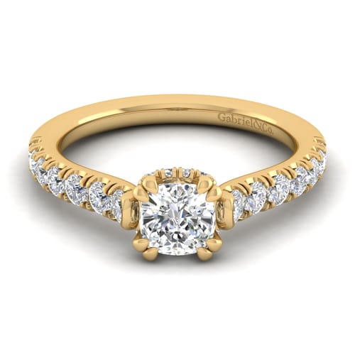 14K Yellow Gold Cushion Hidden Halo Diamond Engagement Ring
