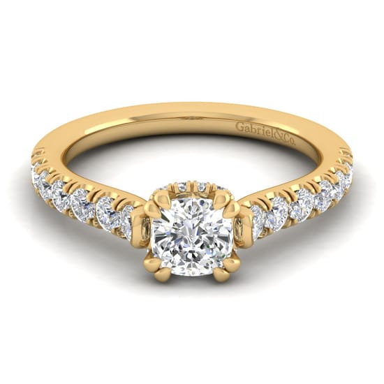 Gabriel - 14K Yellow Gold Cushion Hidden Halo Diamond Engagement Ring