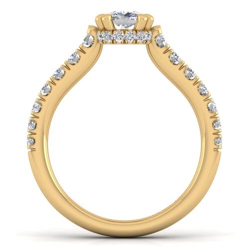 14K Yellow Gold Cushion Hidden Halo Diamond Engagement Ring