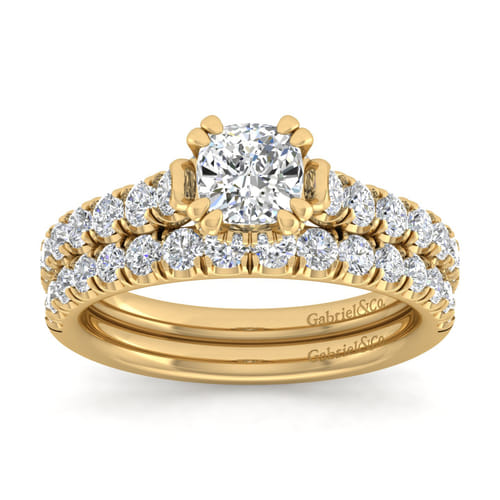 14K Yellow Gold Cushion Hidden Halo Diamond Engagement Ring