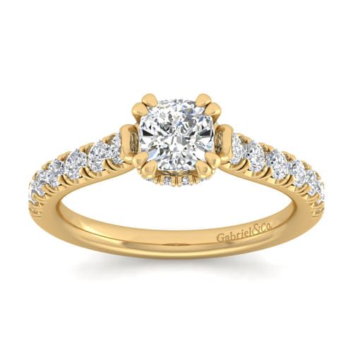 14K Yellow Gold Cushion Hidden Halo Diamond Engagement Ring