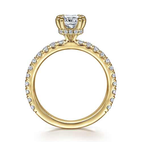 14K Yellow Gold Cushion Hidden Halo Diamond Engagement Ring