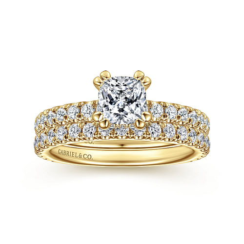 14K Yellow Gold Cushion Hidden Halo Diamond Engagement Ring
