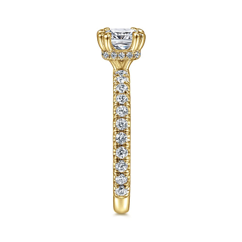14K Yellow Gold Cushion Hidden Halo Diamond Engagement Ring