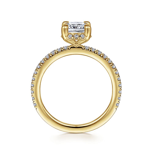14K Yellow Gold Cushion Hidden Halo Diamond Engagement Ring