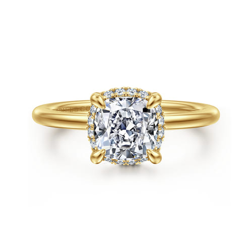 14K Yellow Gold Cushion Hidden Halo Diamond Engagement Ring