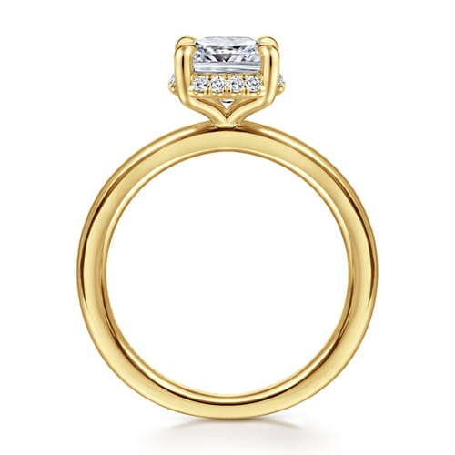 14K Yellow Gold Cushion Hidden Halo Diamond Engagement Ring
