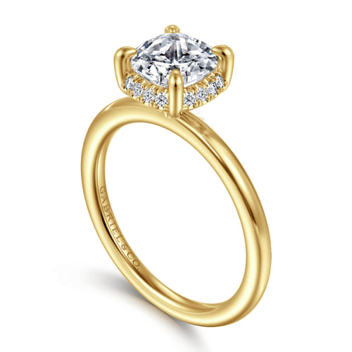 14K Yellow Gold Cushion Hidden Halo Diamond Engagement Ring
