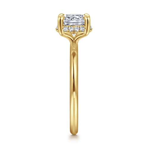 14K Yellow Gold Cushion Hidden Halo Diamond Engagement Ring