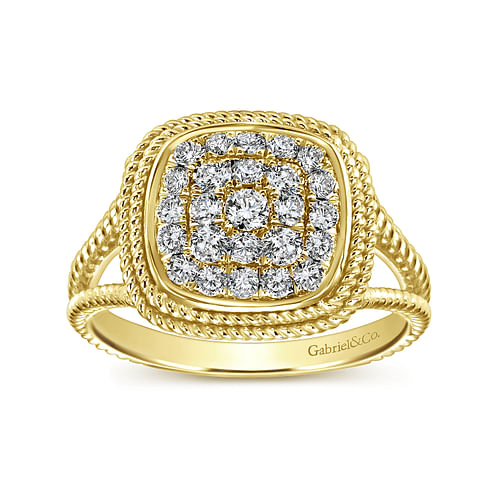 14K Yellow Gold Cushion Shape Diamond Pavé Split Shank Ring