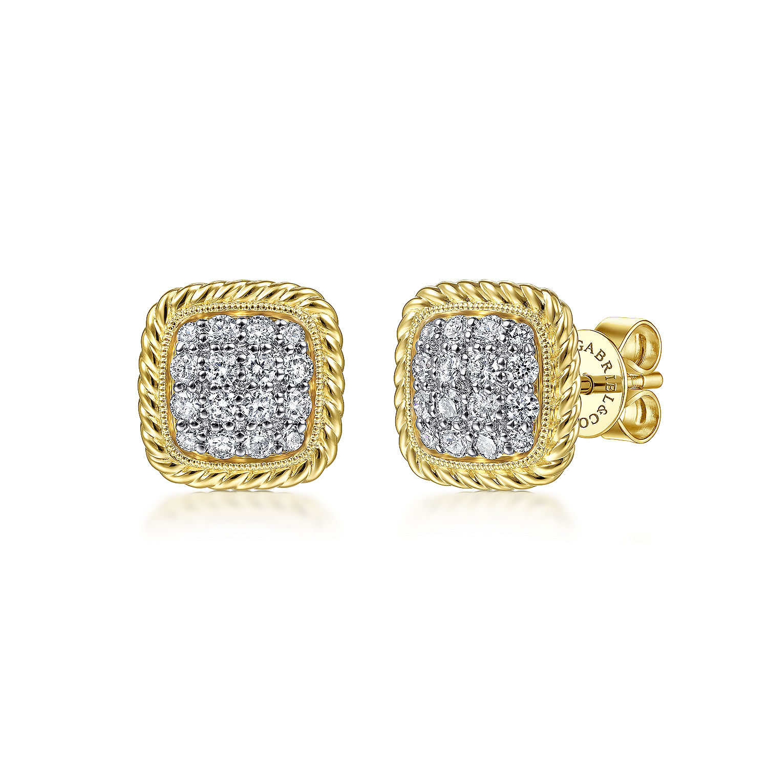 Gabriel - 14K Yellow Gold Cushion Shape Pavé Diamond Stud Earrings