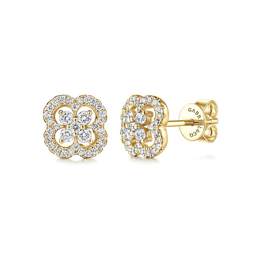 14K Yellow Gold Cutout Clover Diamond Stud Earrings