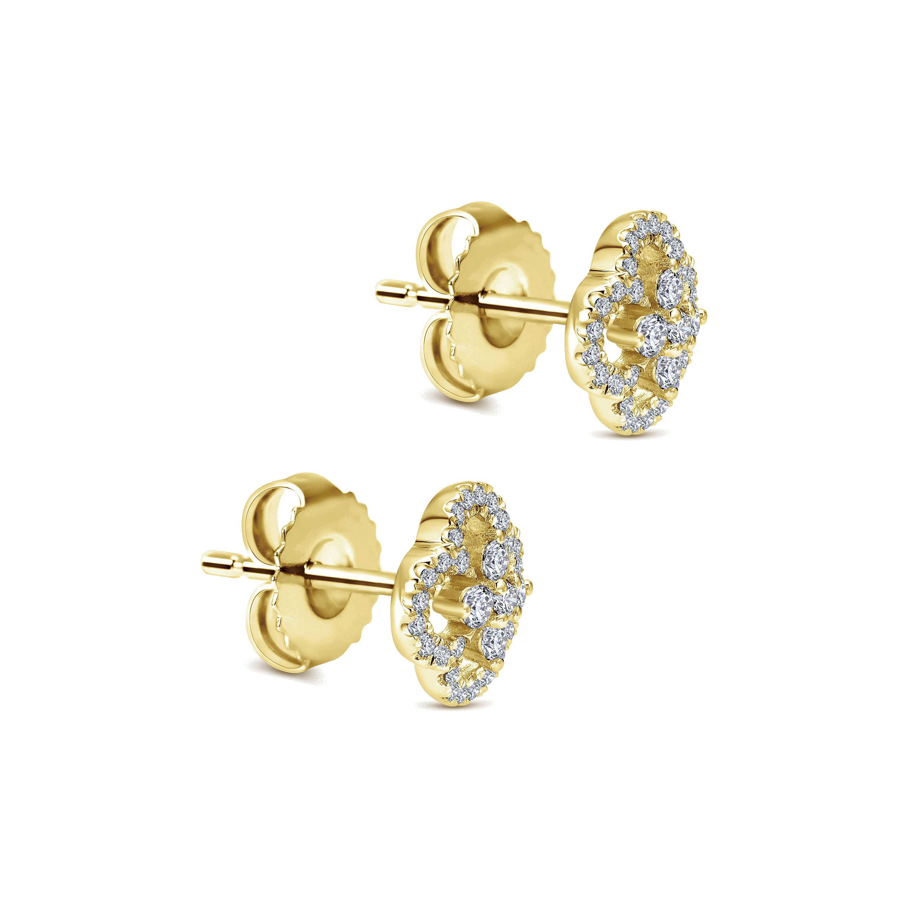14K Yellow Gold Cutout Clover Diamond Stud Earrings
