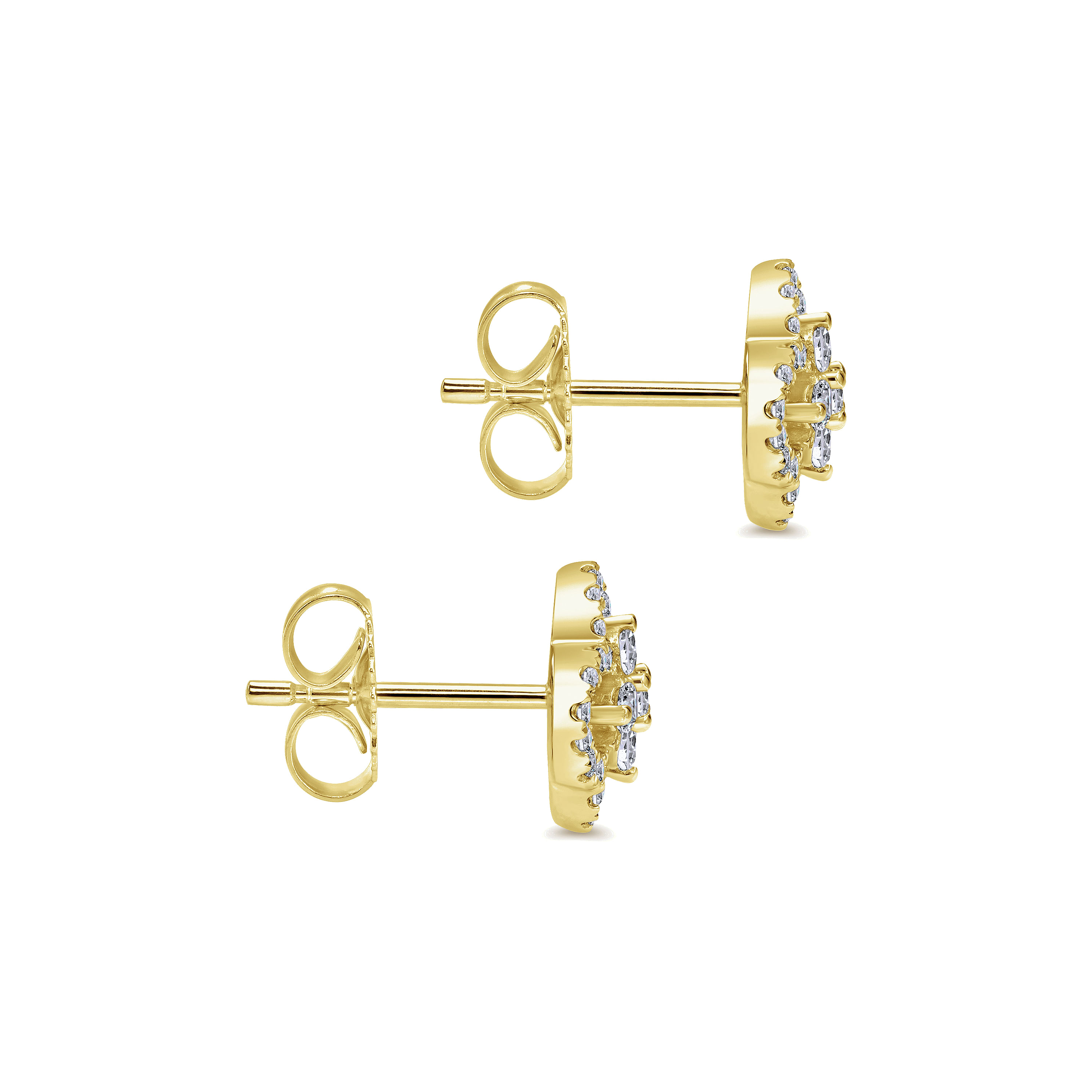 14K Yellow Gold Cutout Clover Diamond Stud Earrings