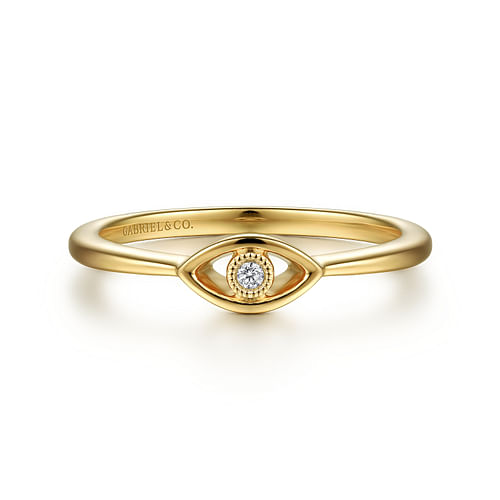 14K Yellow Gold Dainty Evil Eye Diamond Ring